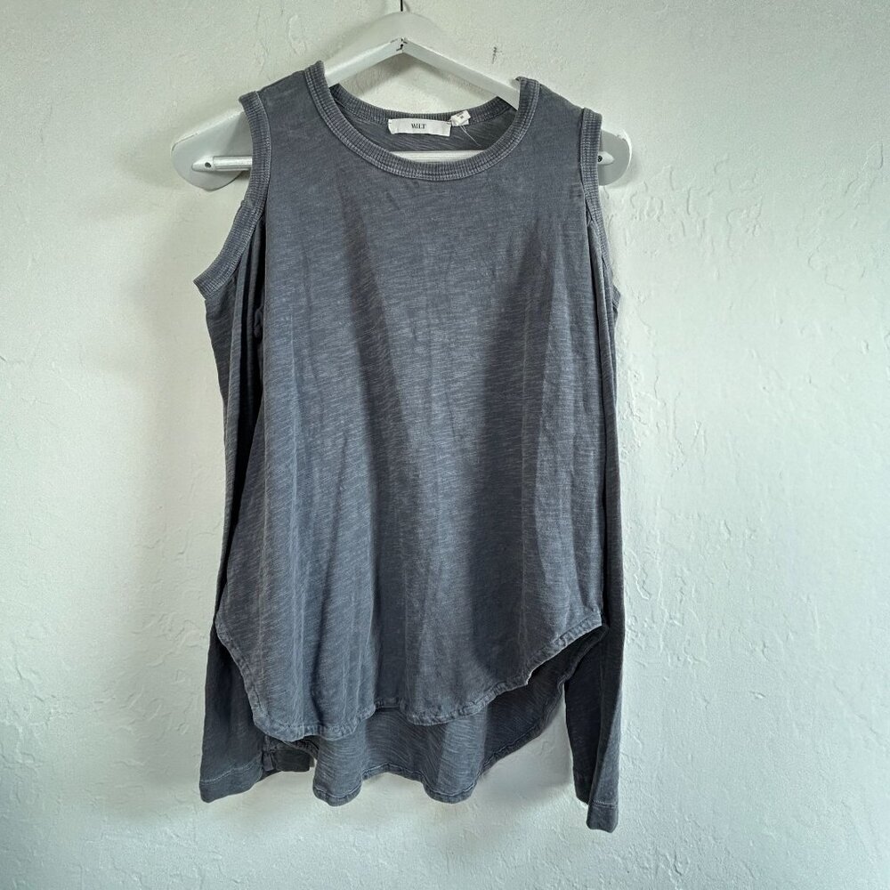 Wilt Womens Heather Gray Long Sleeve Cold Shoulder Top Medium Casual Pullover